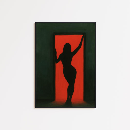 Red Door Silhouette Poster – Bold Feminist Minimalist Wall Art