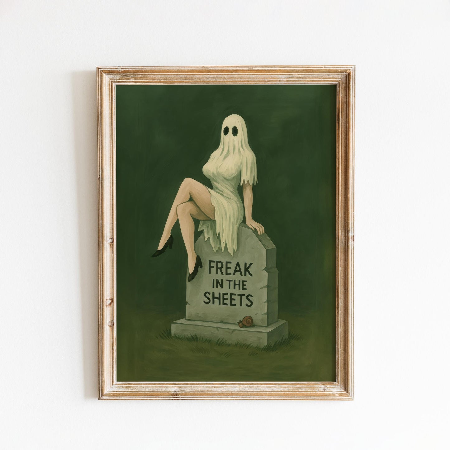 Sexy Halloween Art Print – Freak in the Sheets Ghost Girl Poster with Gothic Humor Decor