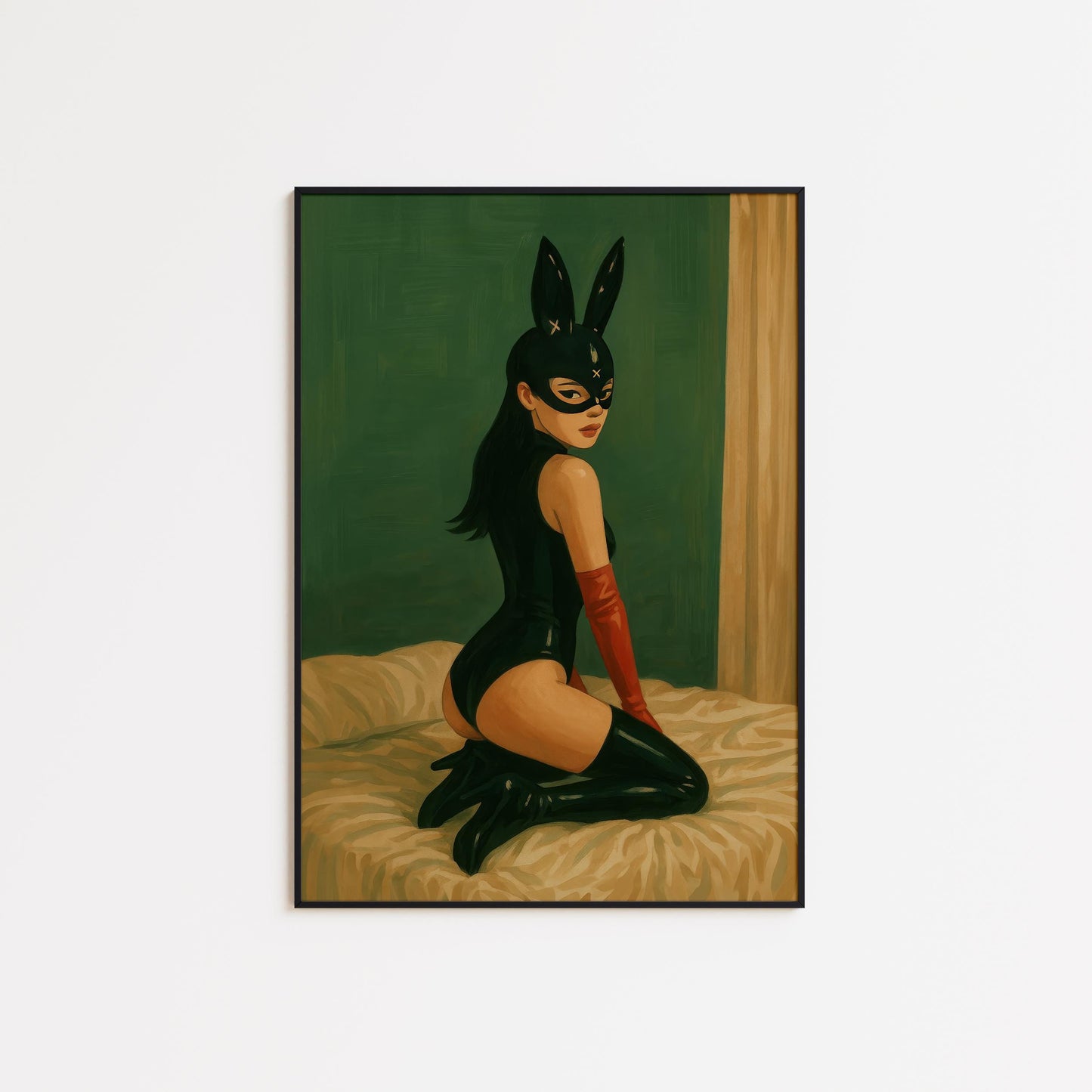 Femme Fatale Poster – Bunny Mask Art | Seductive Wall Print for Bedroom Decor