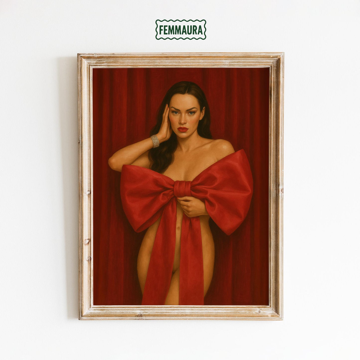Sensual Vintage Poster – Red Bow Artwork | Bold Woman Feminine Wall Art