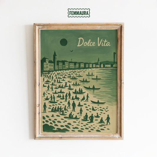 Vintage Italian Beach Poster – Mediterranean Coastal Art | Retro Summer Wall Print