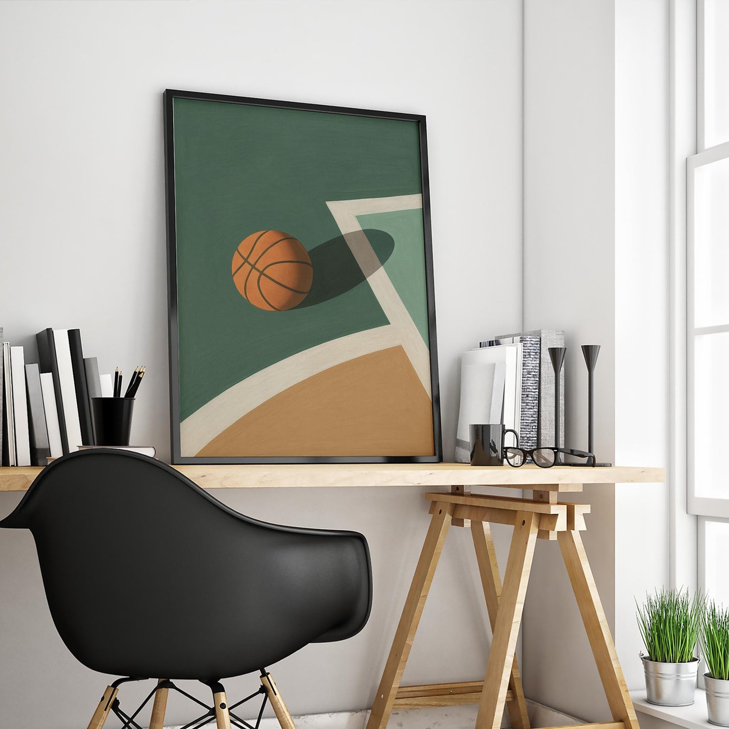 Basketball Court Poster – Minimalist Sports Art | Gouache Illustration Print
