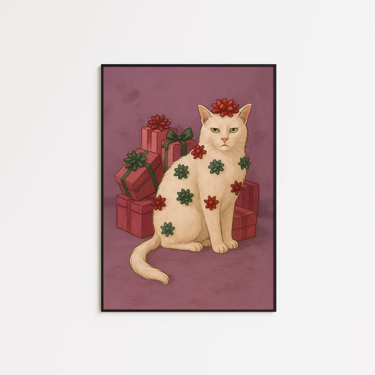 Christmas Cat Poster - Funny Cat Print With Retro Xmas Art & Cozy Holiday Decor