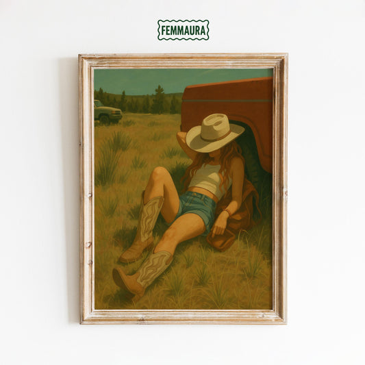 Cowgirl Summer Poster – Rustic Western Art Vintage Country Decor Print