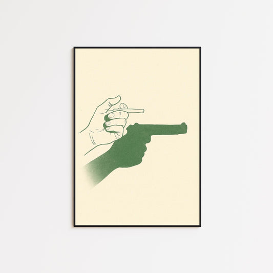Cigarette & Gun Poster – Minimal Surreal Line Art Print, Femmaura Bold Series