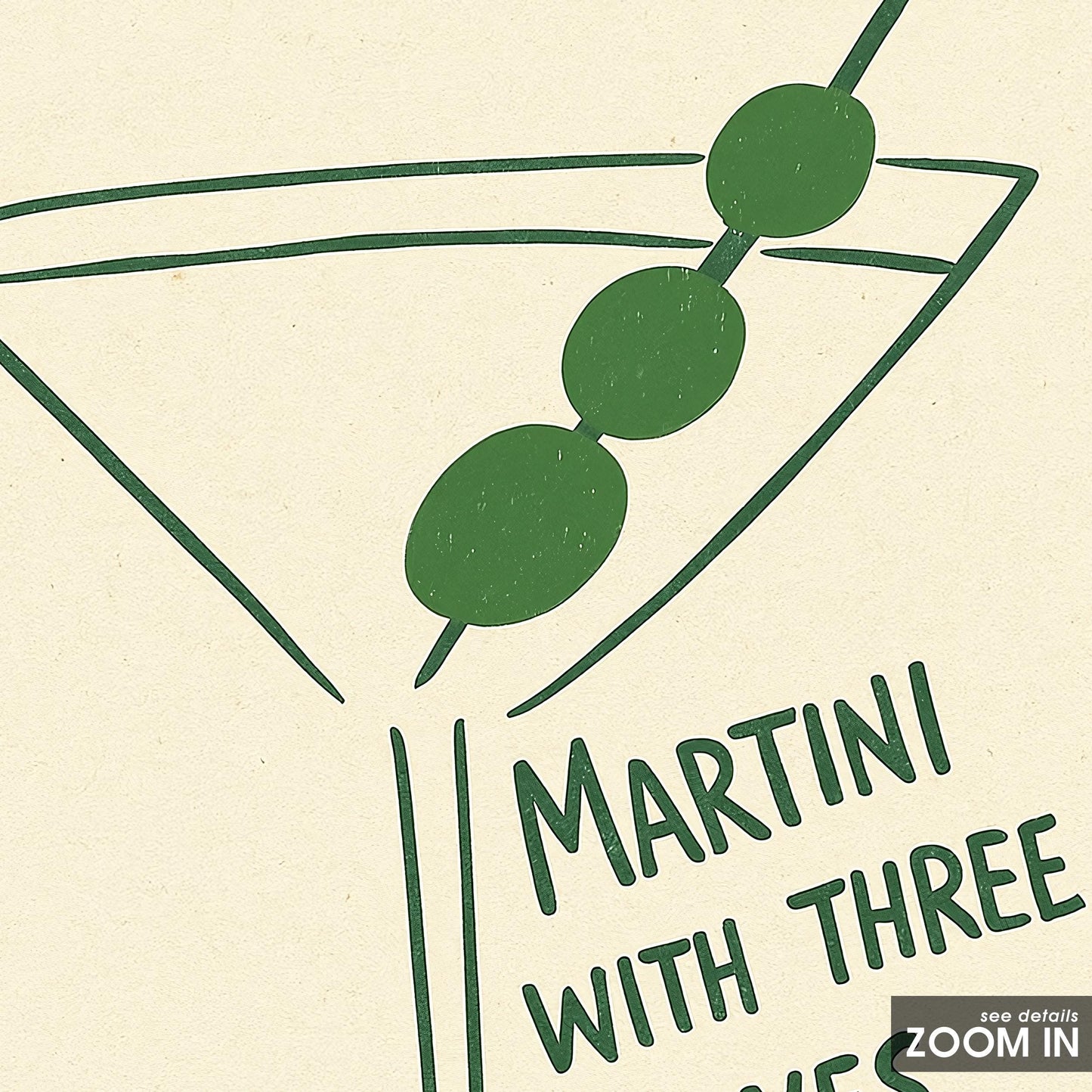 Martini with Three Olives – Minimal Cocktail Line Art Print, Vintage Bar Poster