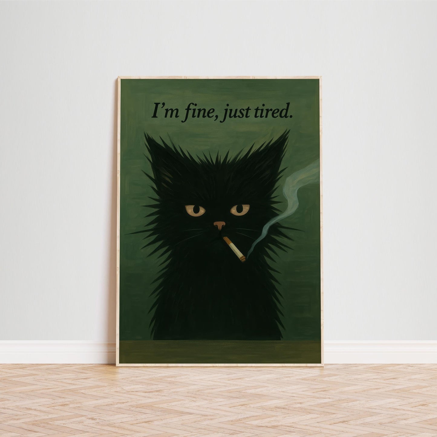 Black Cat Wall Art – Moody Smoking Cat Print With Sarcastic Humor Decor