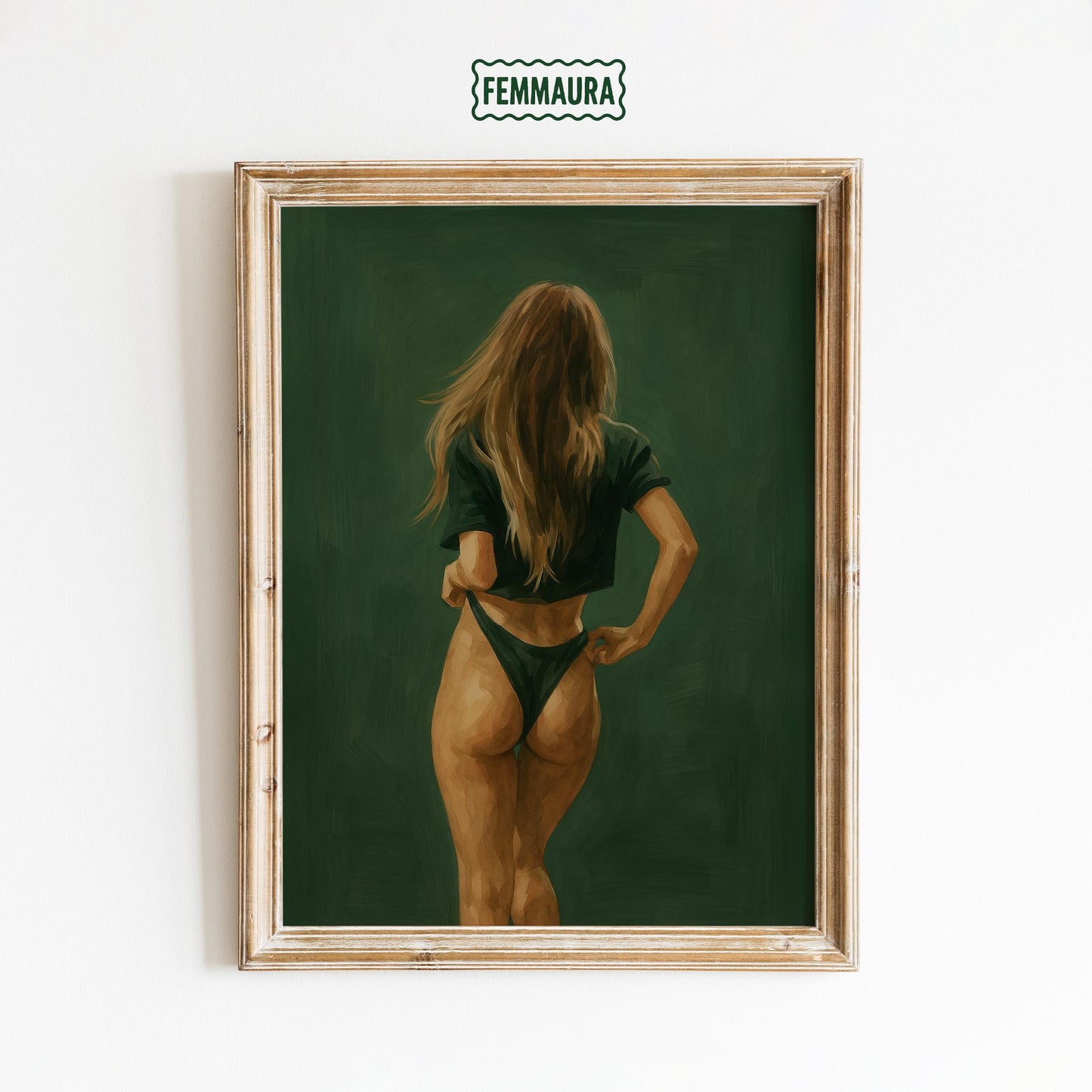 Minimal Feminine Wall Art – Elegant Nude Painting With Green Background