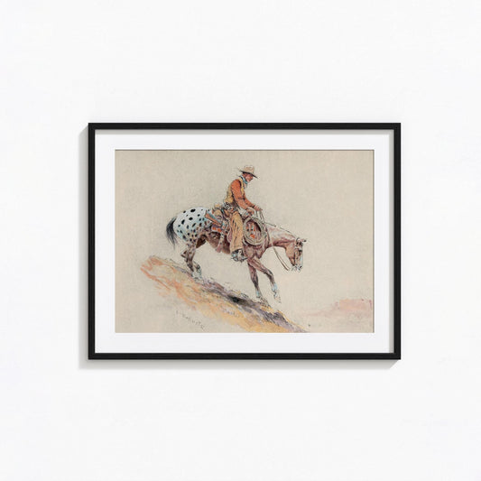 Vintage Western Cowboy on Appaloosa Horse – Watercolor Wall Art Print