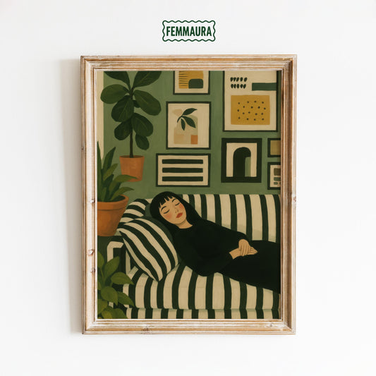 Cozy Girl Poster – Modern Wall Art With Green Home Decor & Chill Vibe Illustration