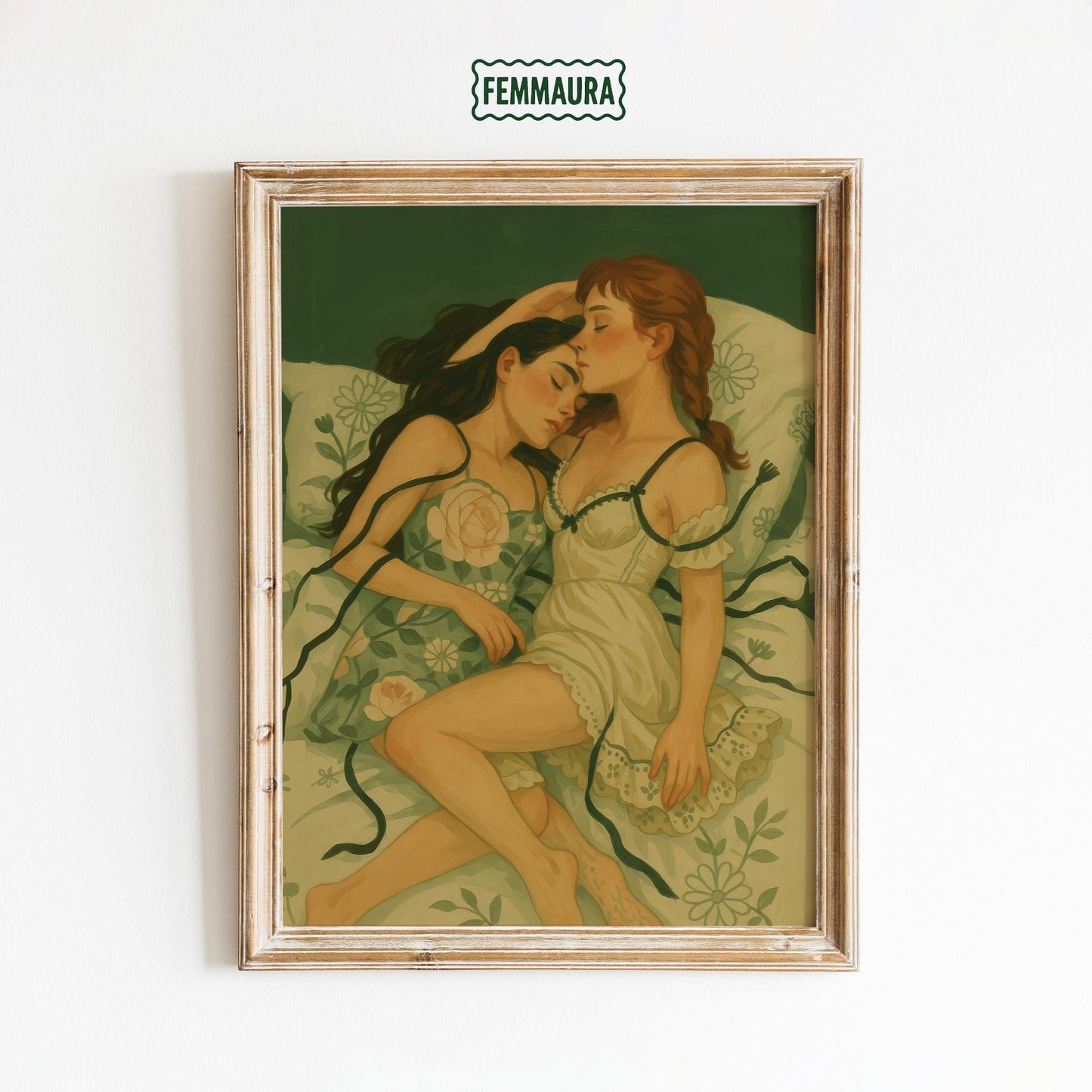 Romantic Lesbian Wall Art – Sapphic Love Print With Floral Bedsheet Poster