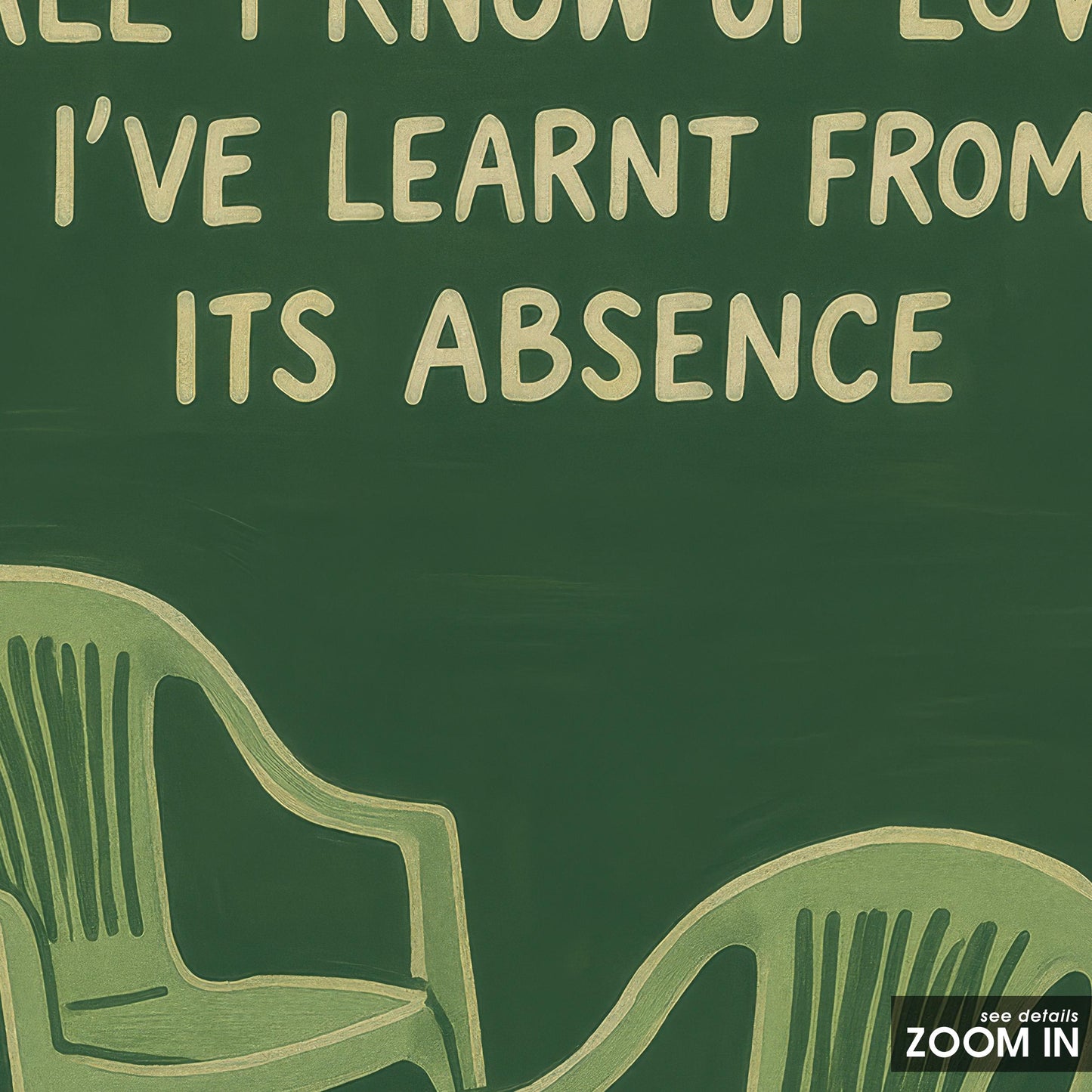 Minimalist Green Wall Art – Plastic Chair Poster With Poetic Love Quote Print