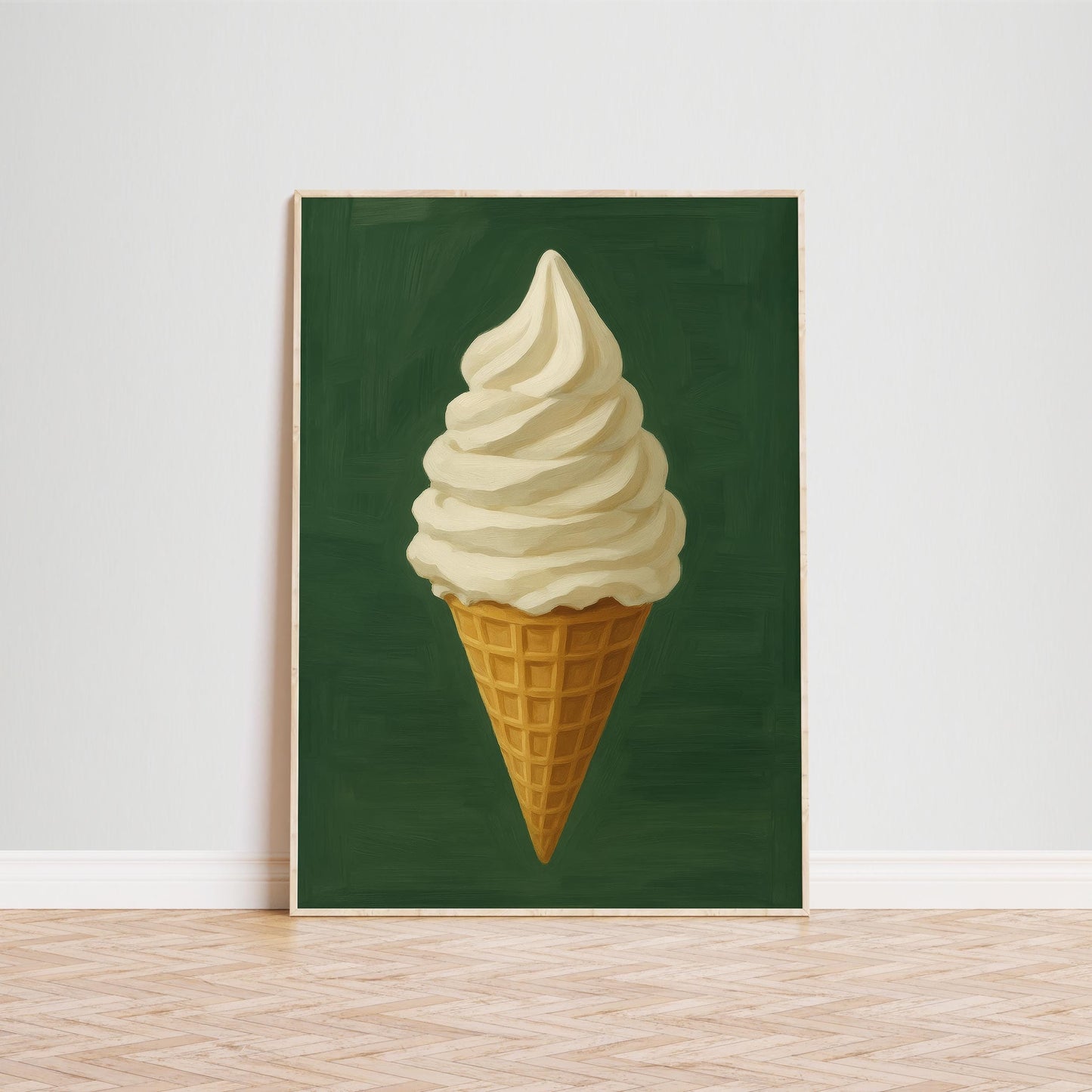 Ice Cream Wall Art – Retro Dessert Print | Minimalist Vanilla Cone Poster