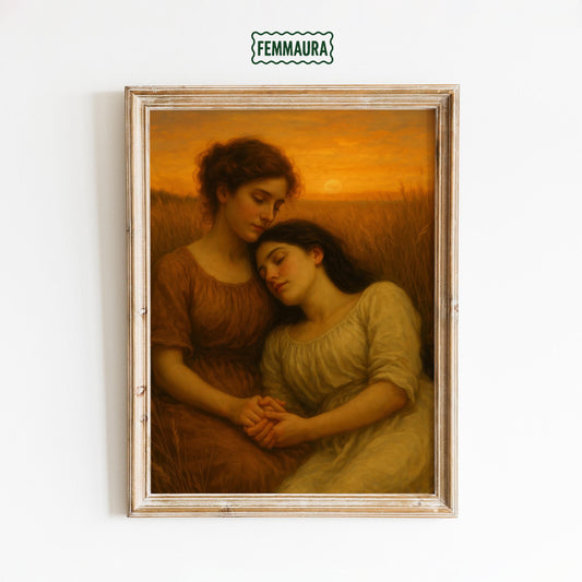 Lesbian Fine Art Poster – Romantic Wall Art With Golden Hour Wheat Field