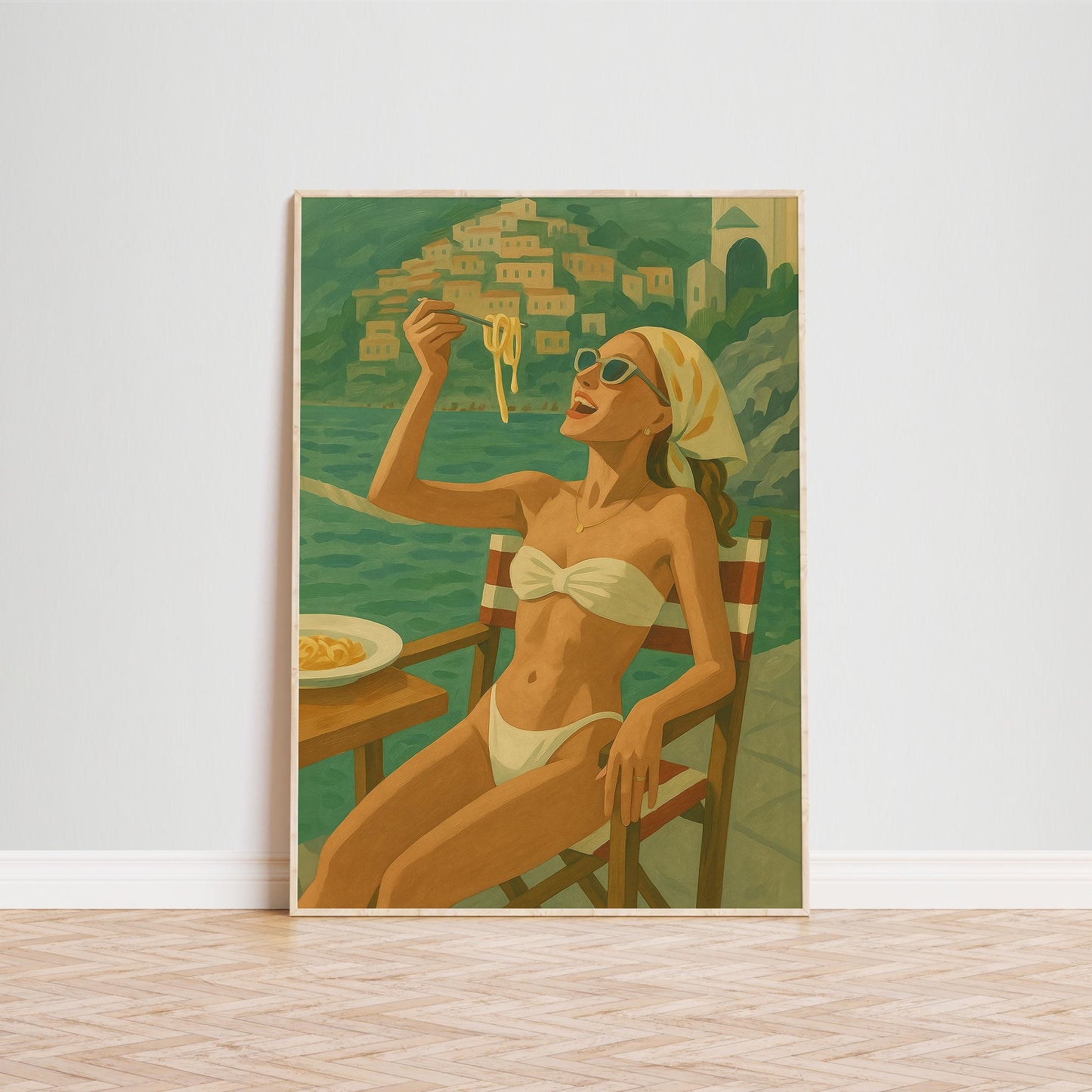 Amalfi Pasta Poster – Retro Italian Summer Art | Coastal Dining Decor Print