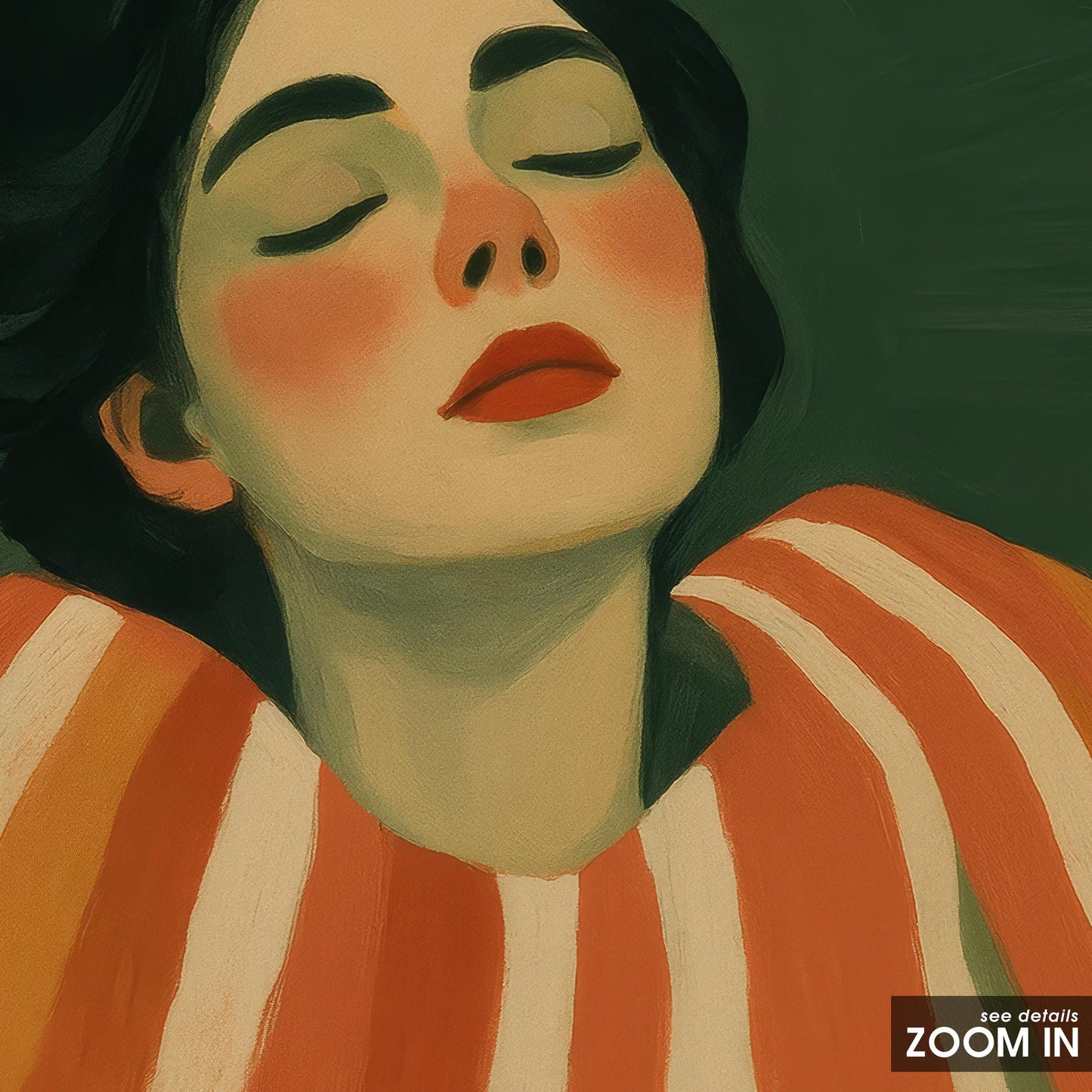 Bold Feminine Portrait – Red Striped Poster | Statement Wall Art for Modern Bedroom Decor