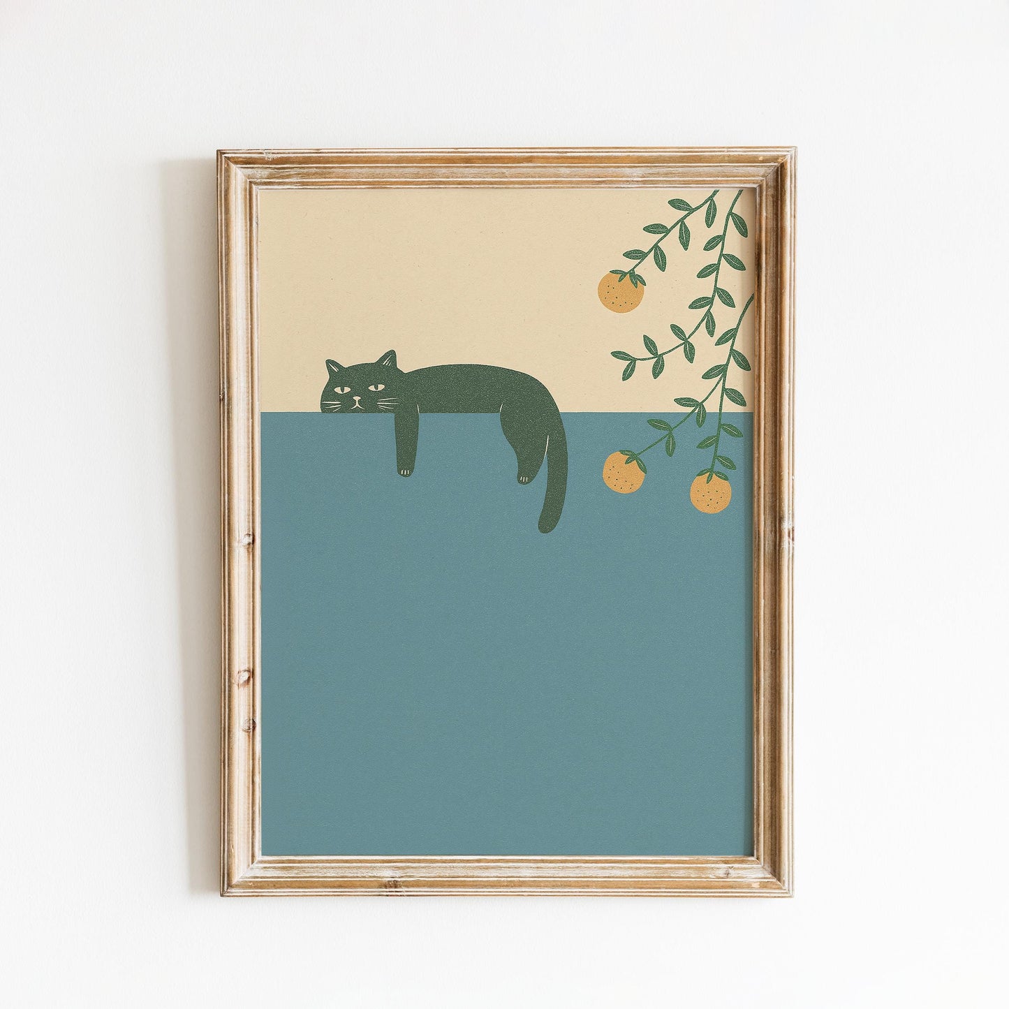 Lazy Summer Cat – Minimal Line Art Poster, Warm Mediterranean Wall Print