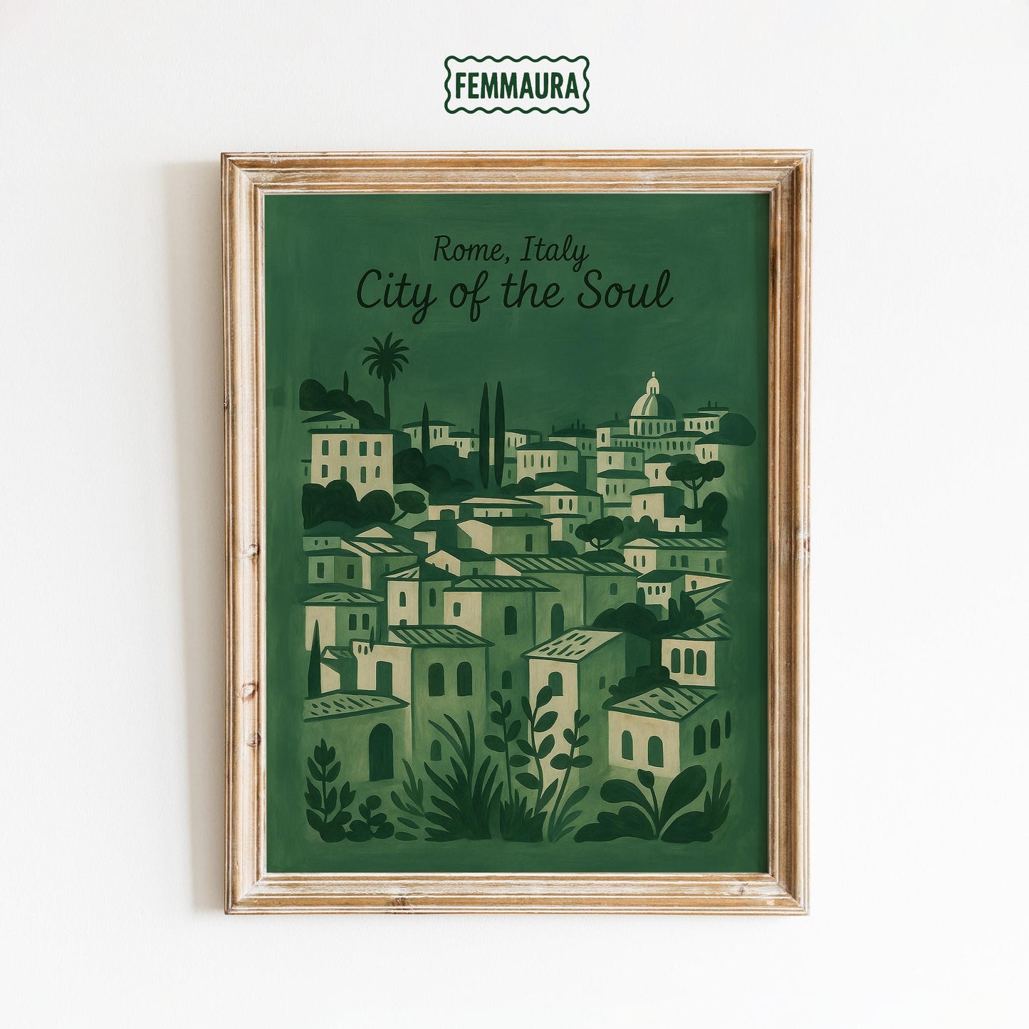 Rome Travel Poster – Vintage Italy Print | Olive Green Mediterranean Wall Art