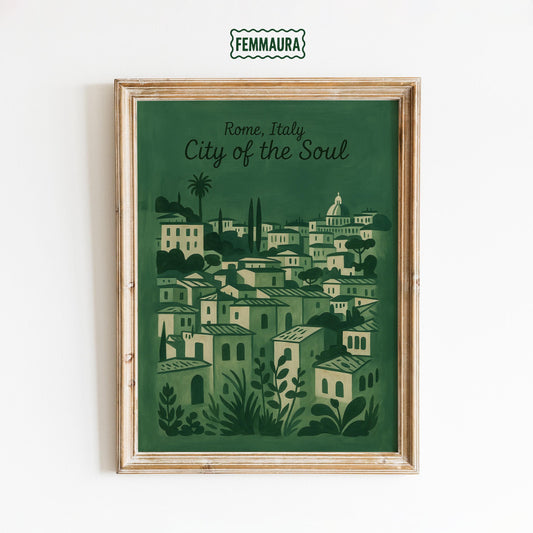 Rome Travel Poster – Vintage Italy Print | Olive Green Mediterranean Wall Art