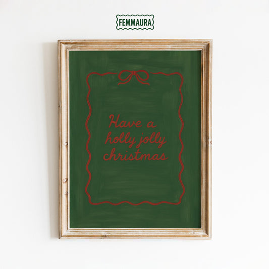Christmas Wall Art – Retro Green Holiday Poster With Elegant Script Typography