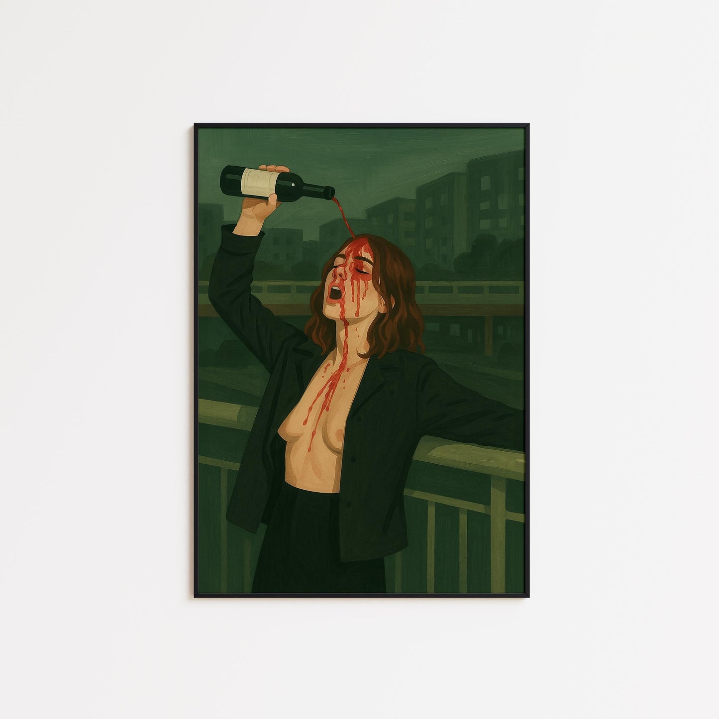 Dark Wine Poster – Bold Feminine Expression Art | Surreal Wine Wall Decor