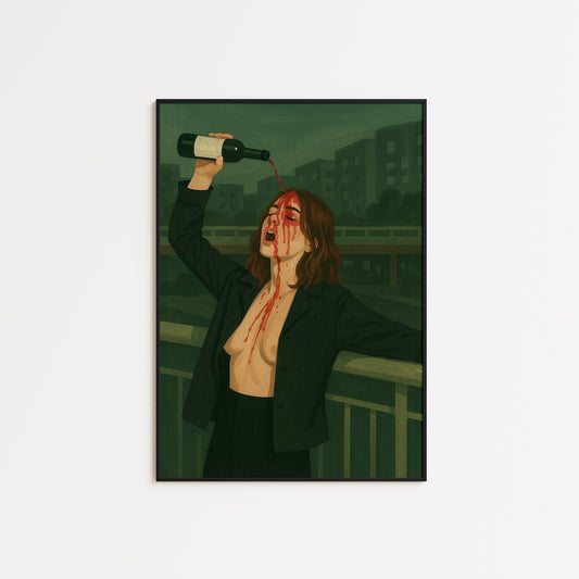 Dark Wine Poster – Bold Feminine Expression Art | Surreal Wine Wall Decor