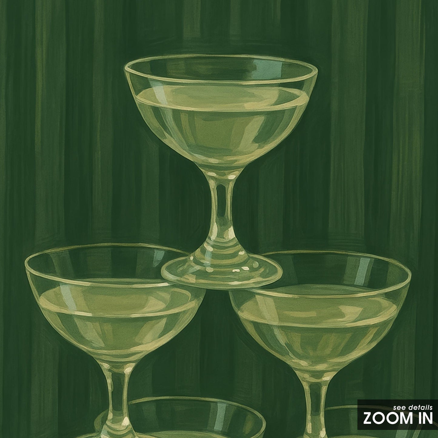 Champagne Glass Poster – Retro Glam Decor | Party Wall Art in Deep Green