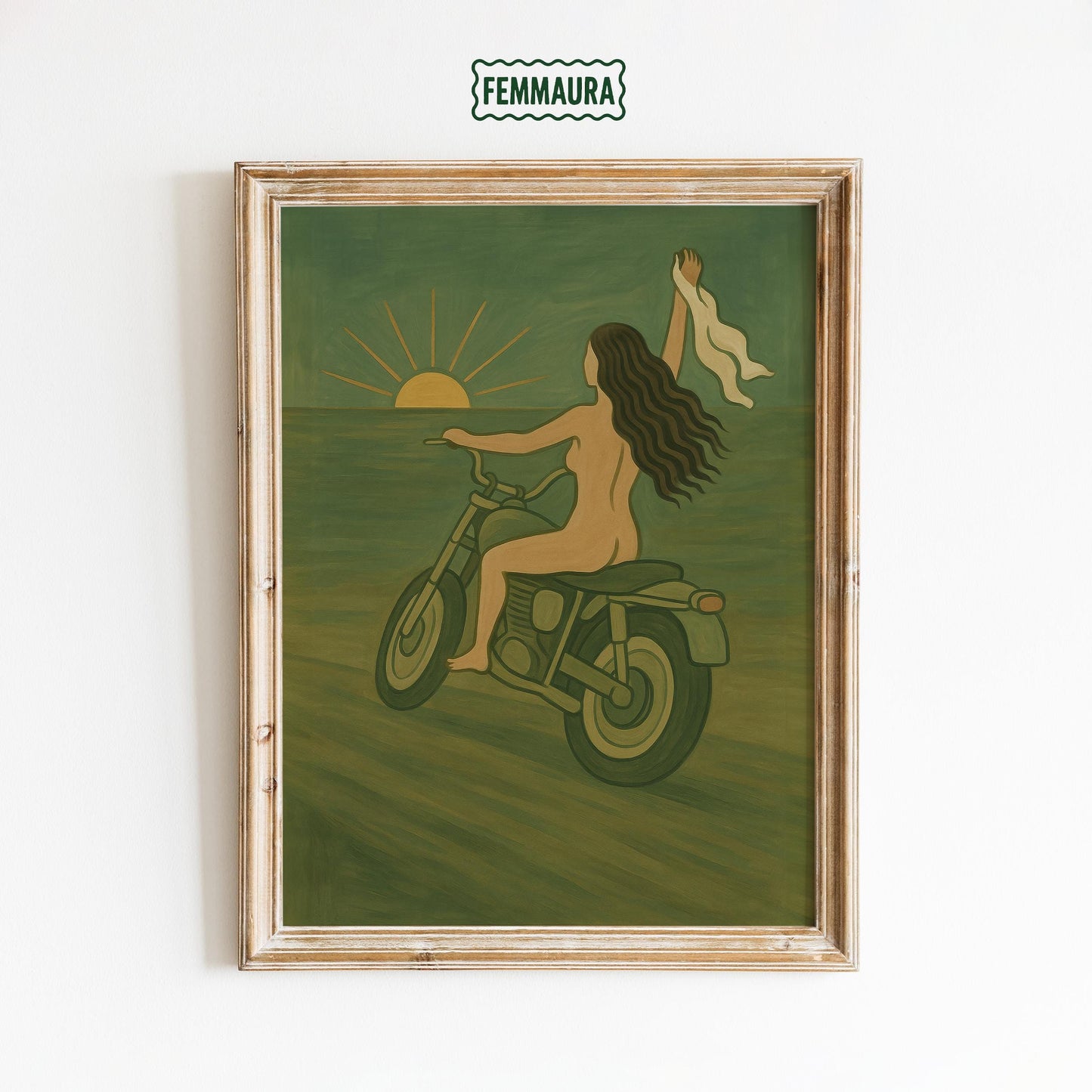 Motorcycle Sunset Poster – Nude Woman Artwork | Retro Biker Wall Decor