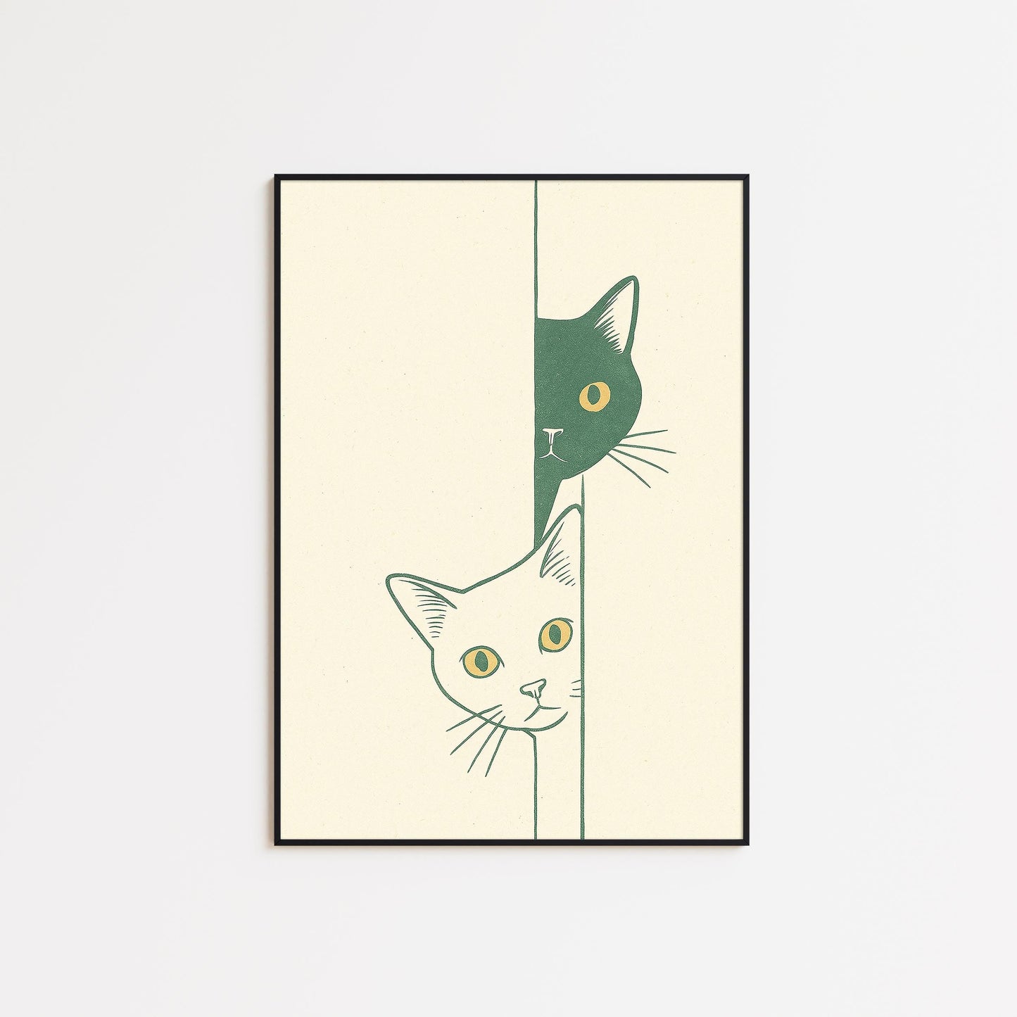 Curious Cats – Minimal Line Art Poster, Playful Duo Wall Print