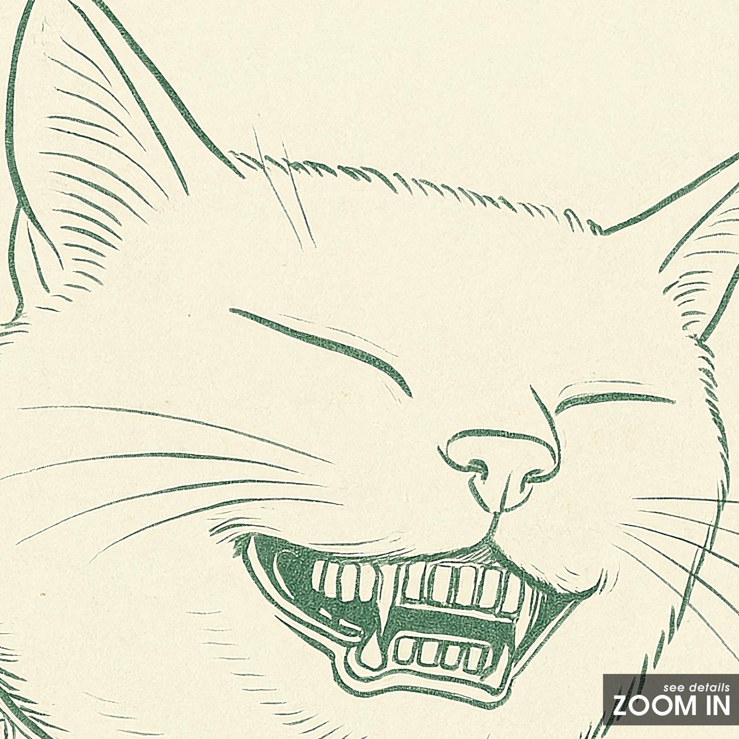 Laughing Cat Poster – Funny Line Art Print, Retro Minimal Animal Illustration