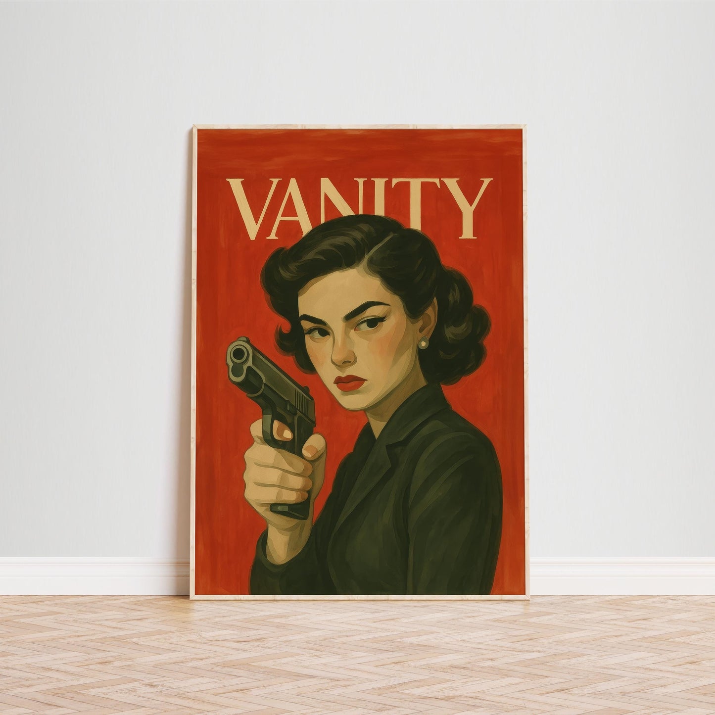 Femme Fatale Poster – Bold Red Retro Noir Art With Feminist Wall Decor