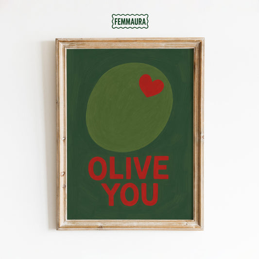 Olive You Poster – Cute Retro Kitchen Wall Art With Playful Love Decor