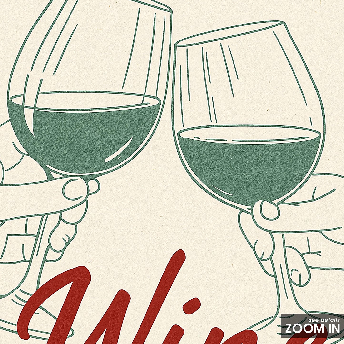 Wine O'Clock Print – Red Script, Minimalist Kitchen Wall Art