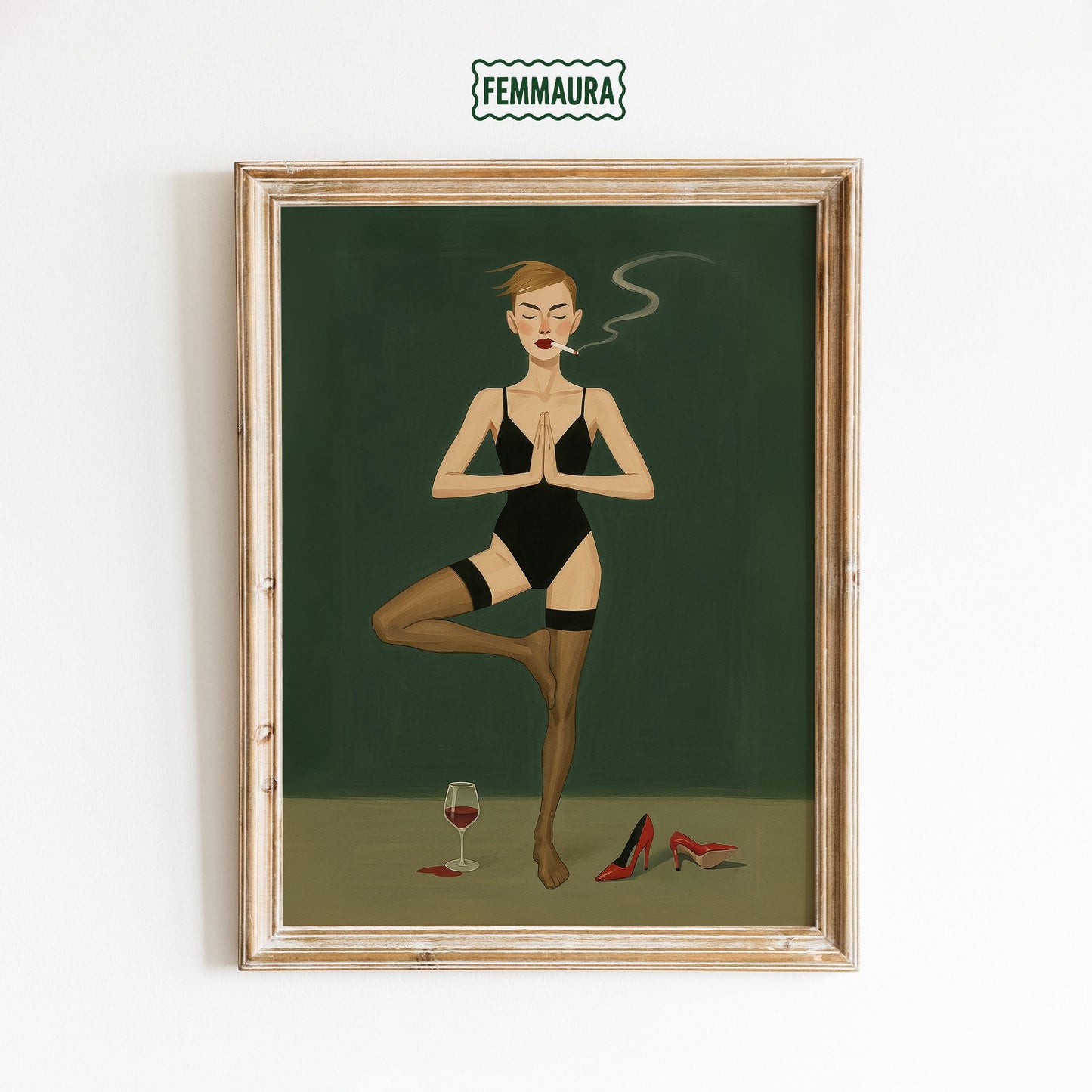 Bold Feminine Wall Art – Yoga Art Wine Poster | Modern Decor, Sensual Bedroom Print