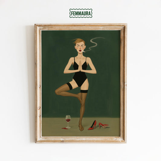 Bold Feminine Wall Art – Yoga Art Wine Poster | Modern Decor, Sensual Bedroom Print