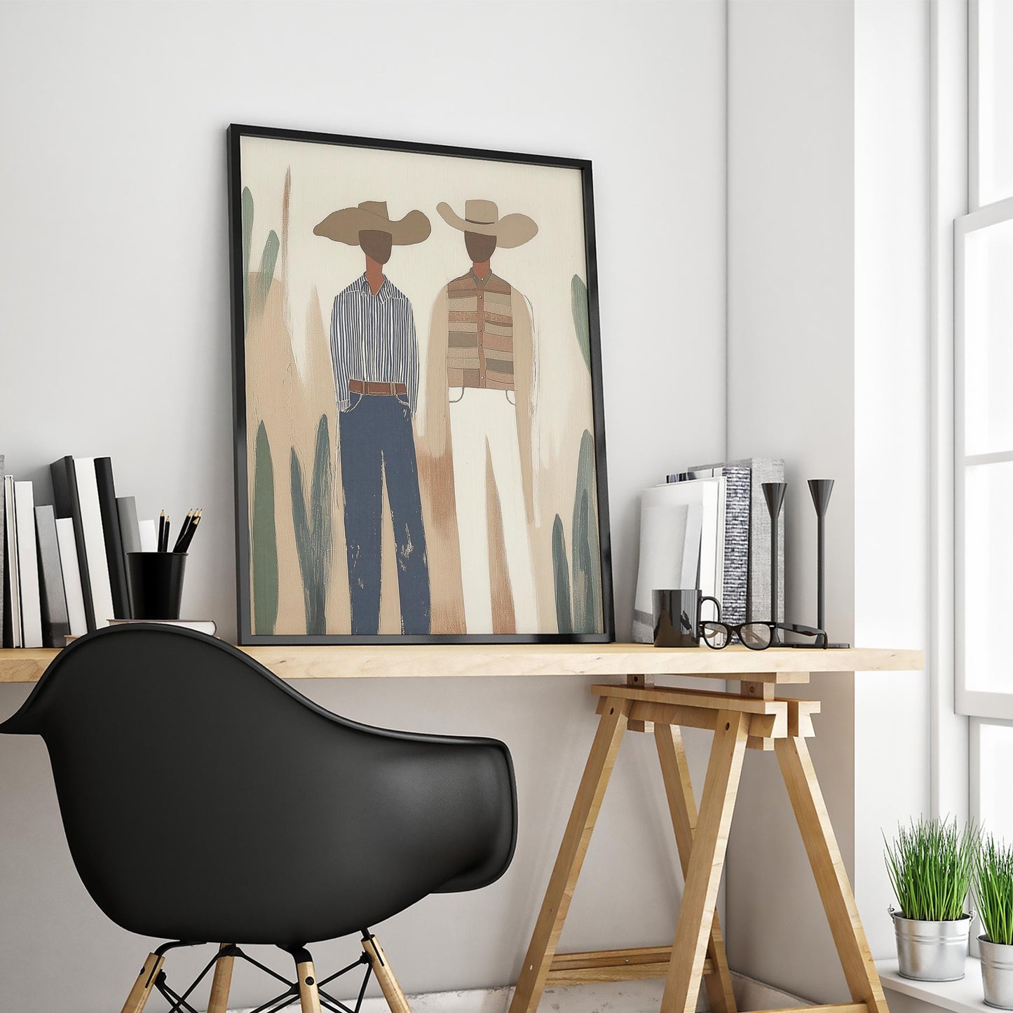 Cowboy Couple Print – Modern Minimal Western Wall Art