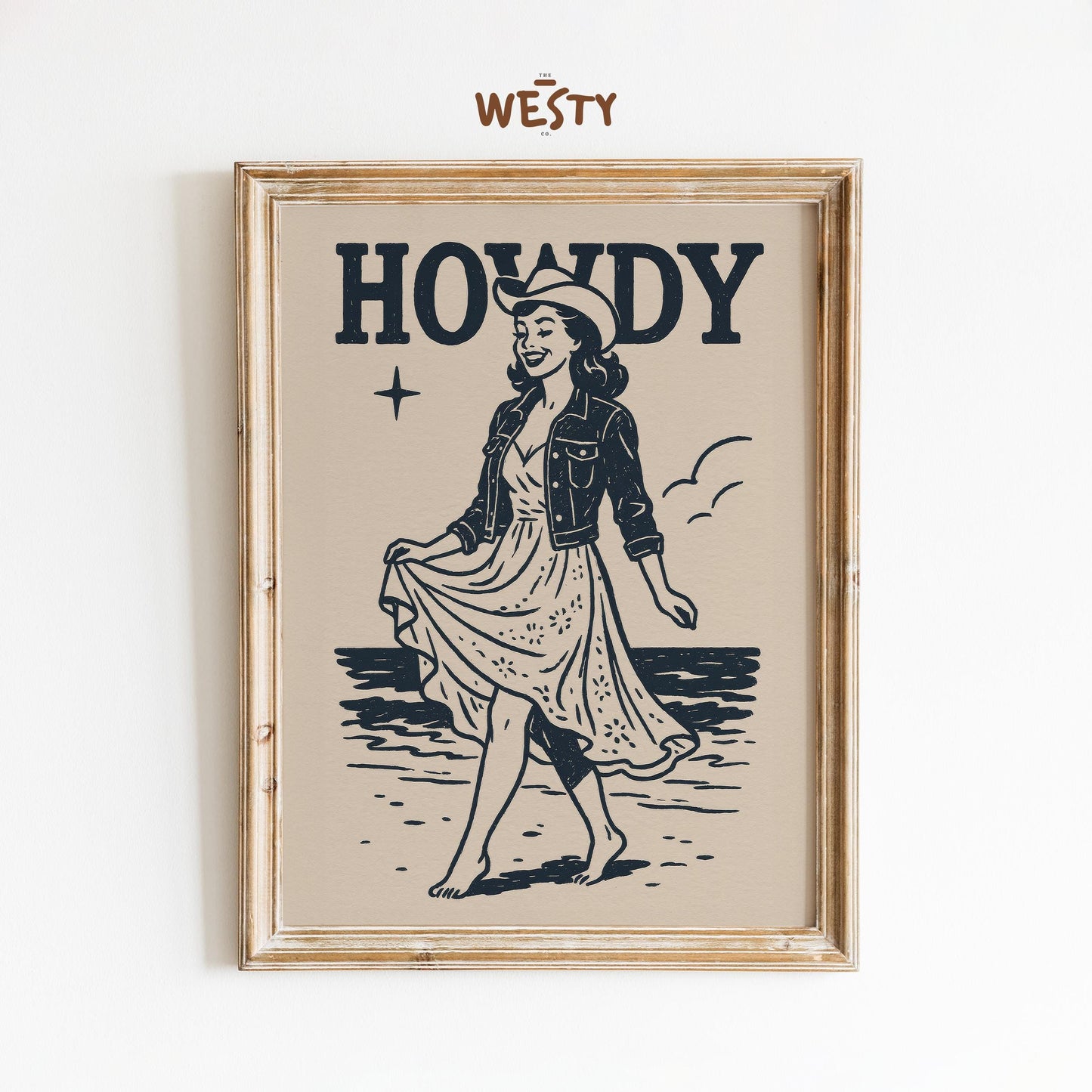 Beach Cowgirl Poster – Retro Western Wall Art With Soft Summer Vibes