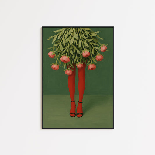 Floral Legs Poster – Surreal Wall Art With Pink Flowers & Moody Botanical Decor