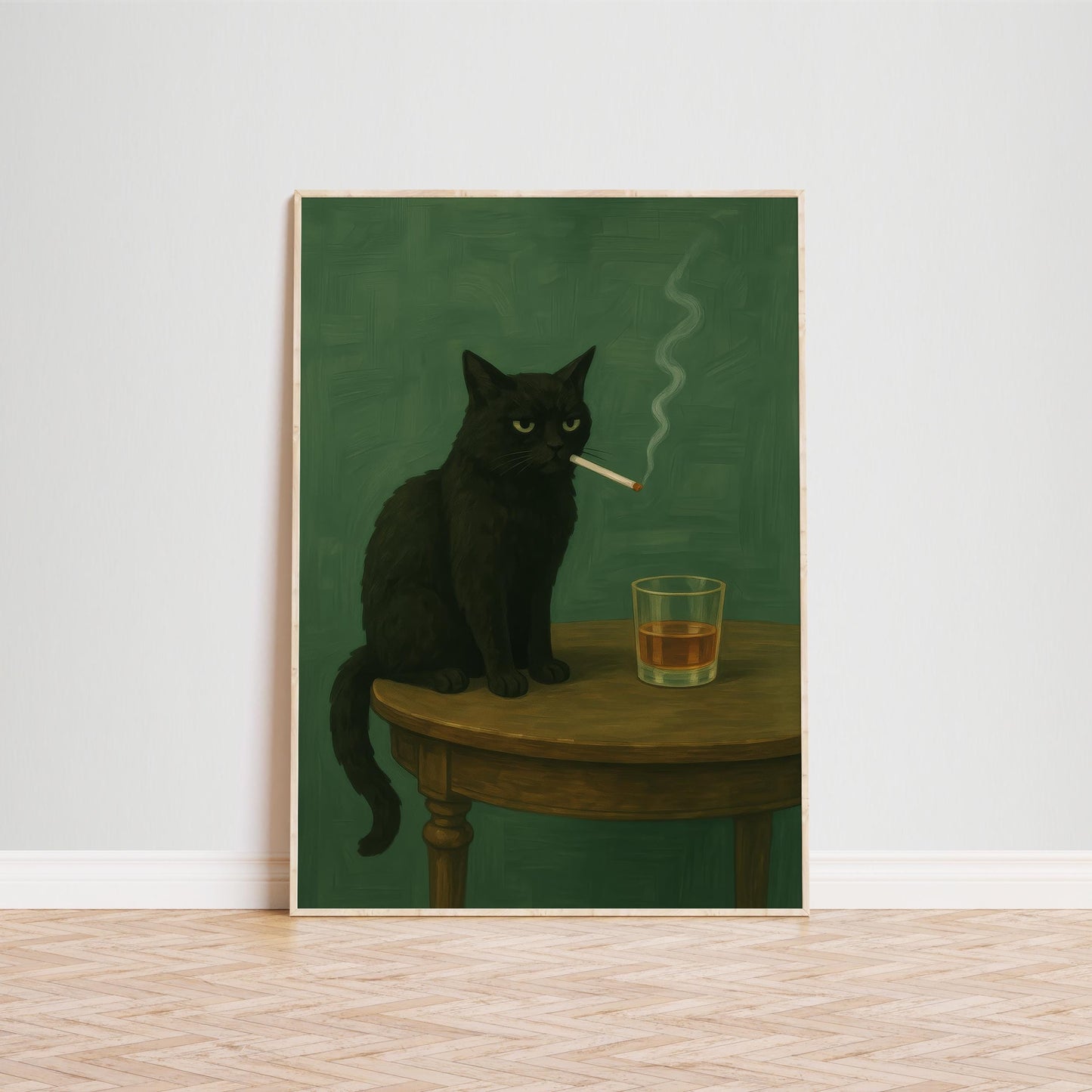 Moody Black Cat Poster – Dark Humor Wall Art | Whiskey Lover Gift Print