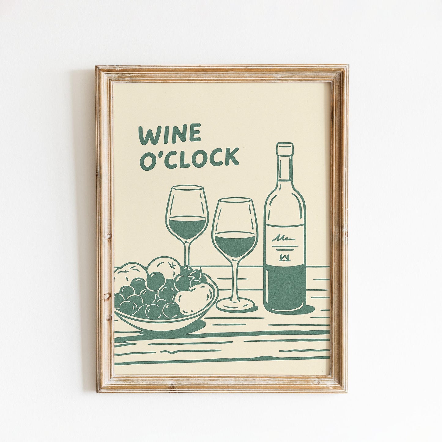 Wine O’Clock Poster – Minimal Wine Art Print, Cozy Kitchen Wall Decor