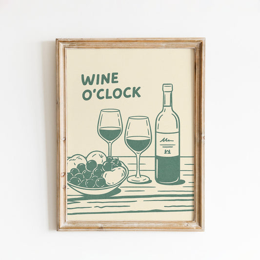 Wine O’Clock Poster – Minimal Wine Art Print, Cozy Kitchen Wall Decor