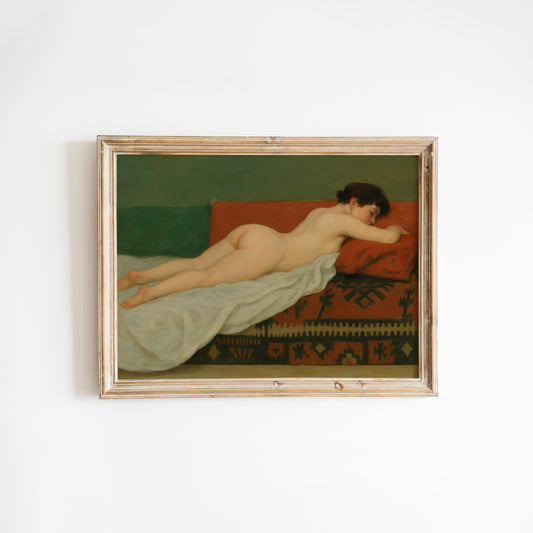 Reclining Nude Poster – Classic Vintage Wall Art With Soft Earthy Tones