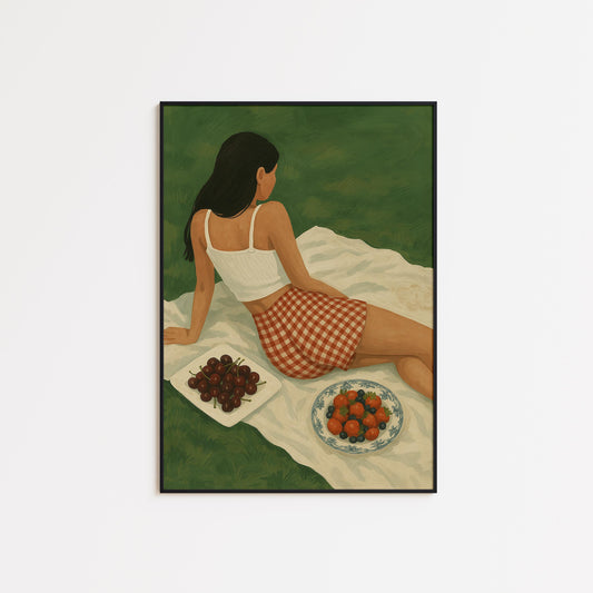 Vintage Picnic Poster – Rustic Summer Wall Art With Gingham Skirt Charm