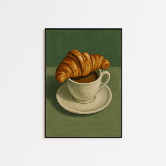 French Café Wall Art – Croissant Breakfast Poster | Parisian Kitchen Decor