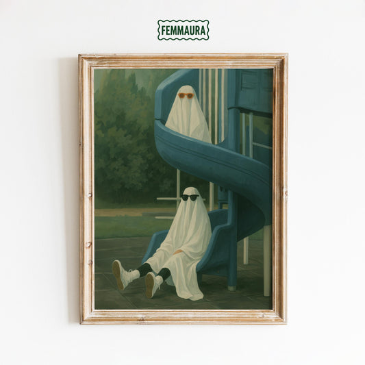 Quirky Gothic Wall Art – Funny Ghost Print With Moody Playground Scene