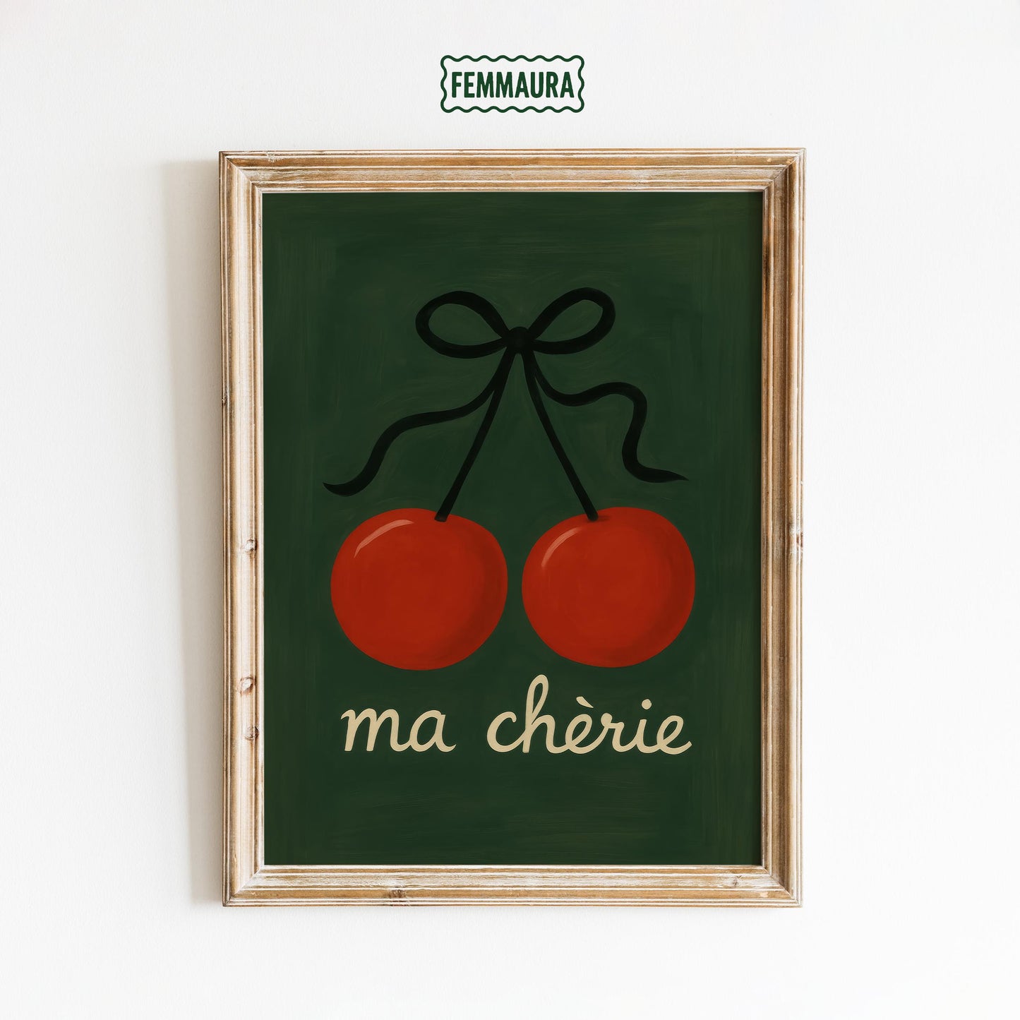 Cherry Wall Art – French Cherry Print Retro Fruit Poster With Elegant Script