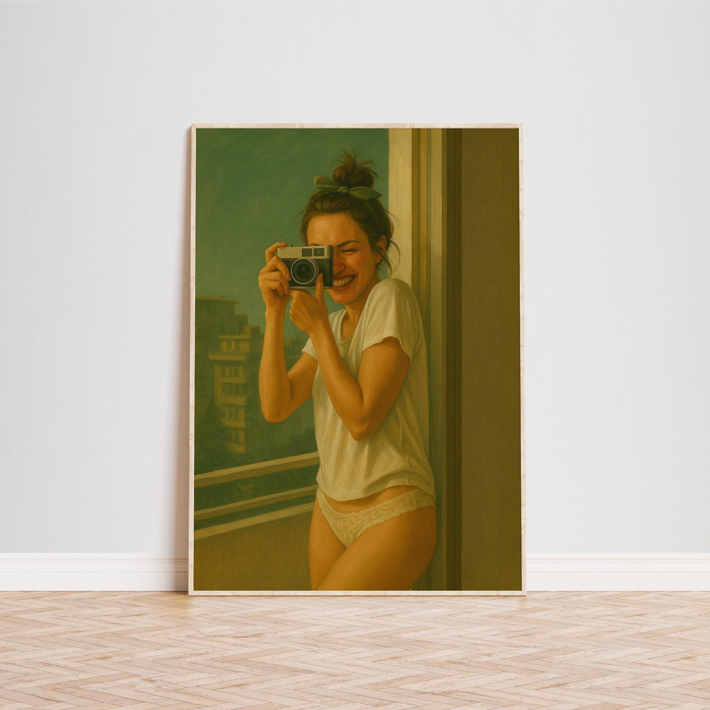 Retro Photography Poster – Smiling Girl Artwork with Vintage Camera Art