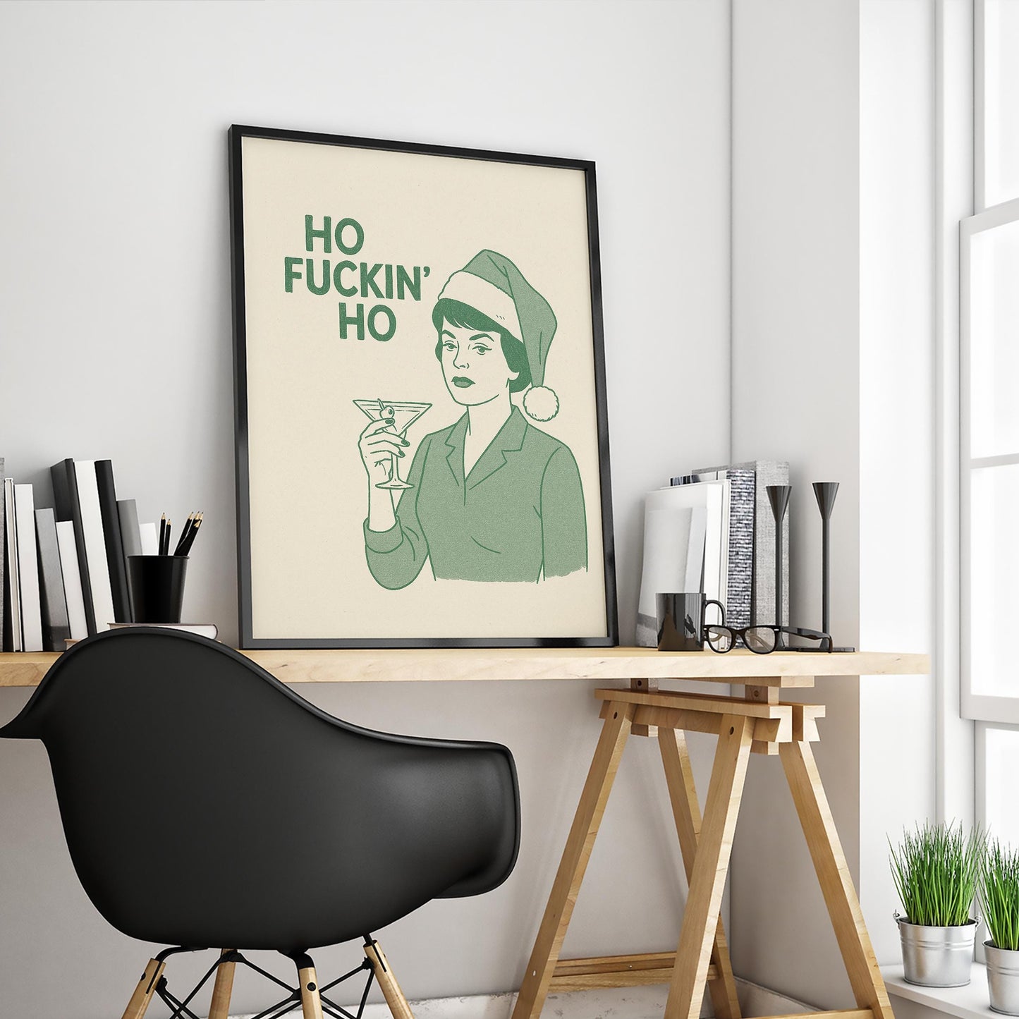 Ho Fuckin’ Ho Poster – Funny Vintage Christmas Line Art Print
