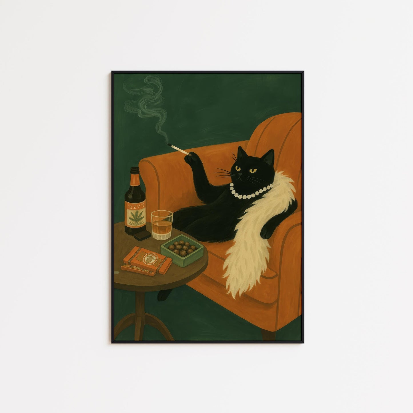 Black Cat Wall Art – Retro Glam Decor with Elegant, Moody Feline Print