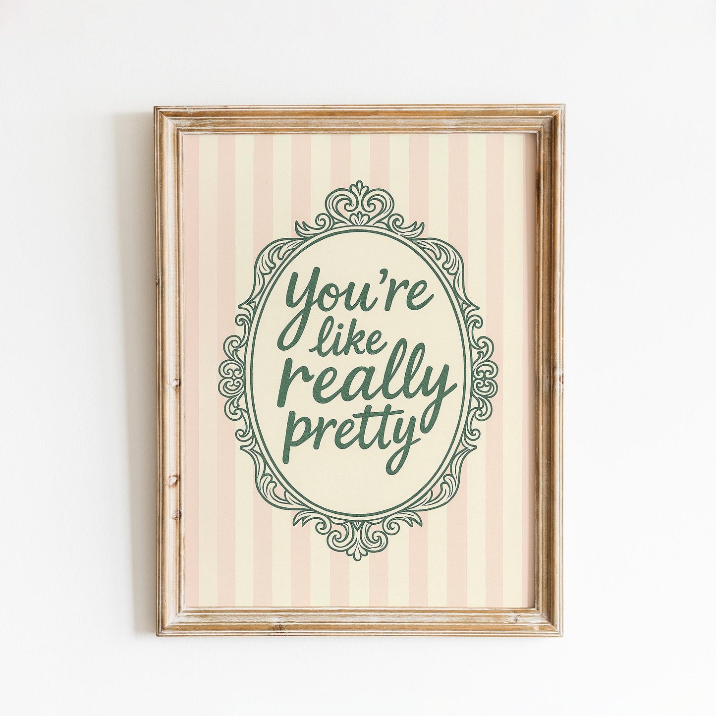 Feminine Quote Wall Art – Pink Striped Poster With Vintage Mirror Style